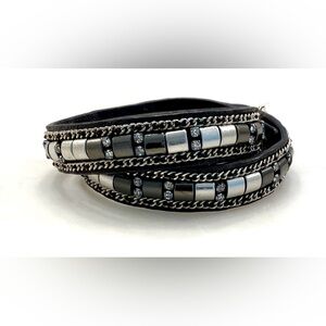 Stella & Dot Cady Black and Silver Multi-Row Wrap Bracelet